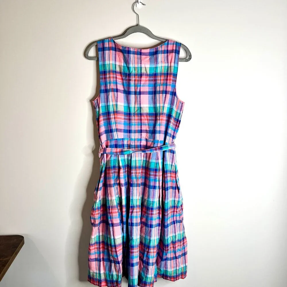 Talbots Madras Button Front Shirtdress Pink Blue Plaid Fit & Flare Summer Sz 12 - Picture 6 of 6